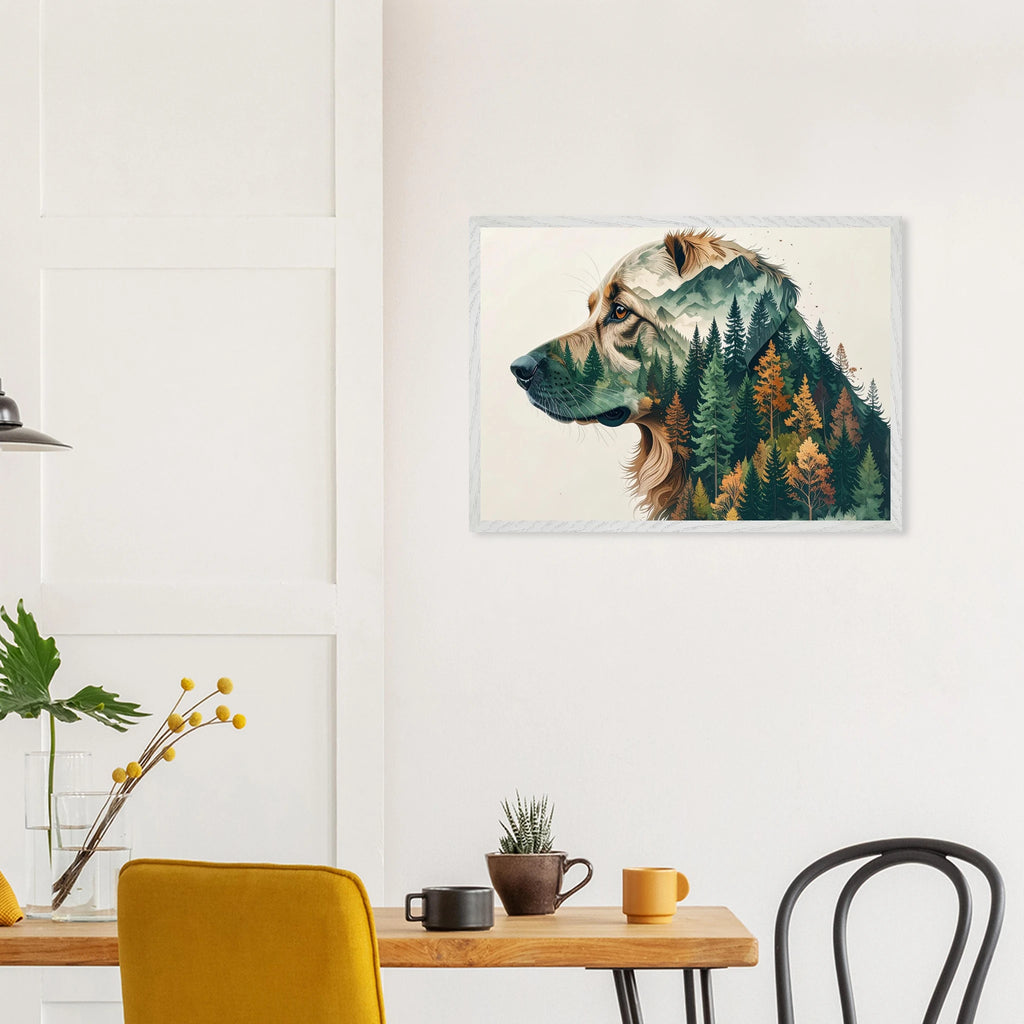 Hund Wald & Berge Wandbild – Premium Poster mit Rahmen-petllective