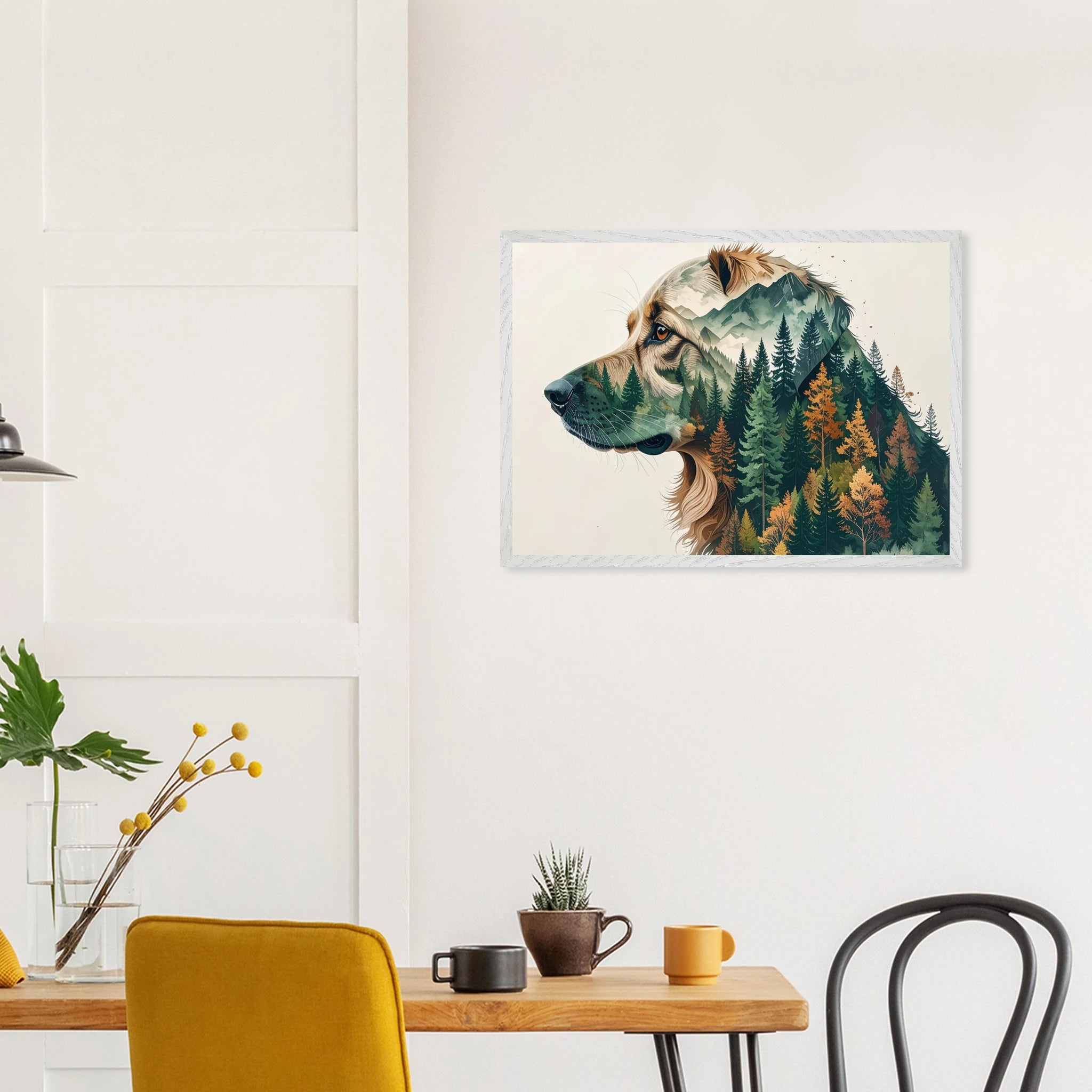Hund Wald & Berge Wandbild – Premium Poster mit Rahmen-petllective