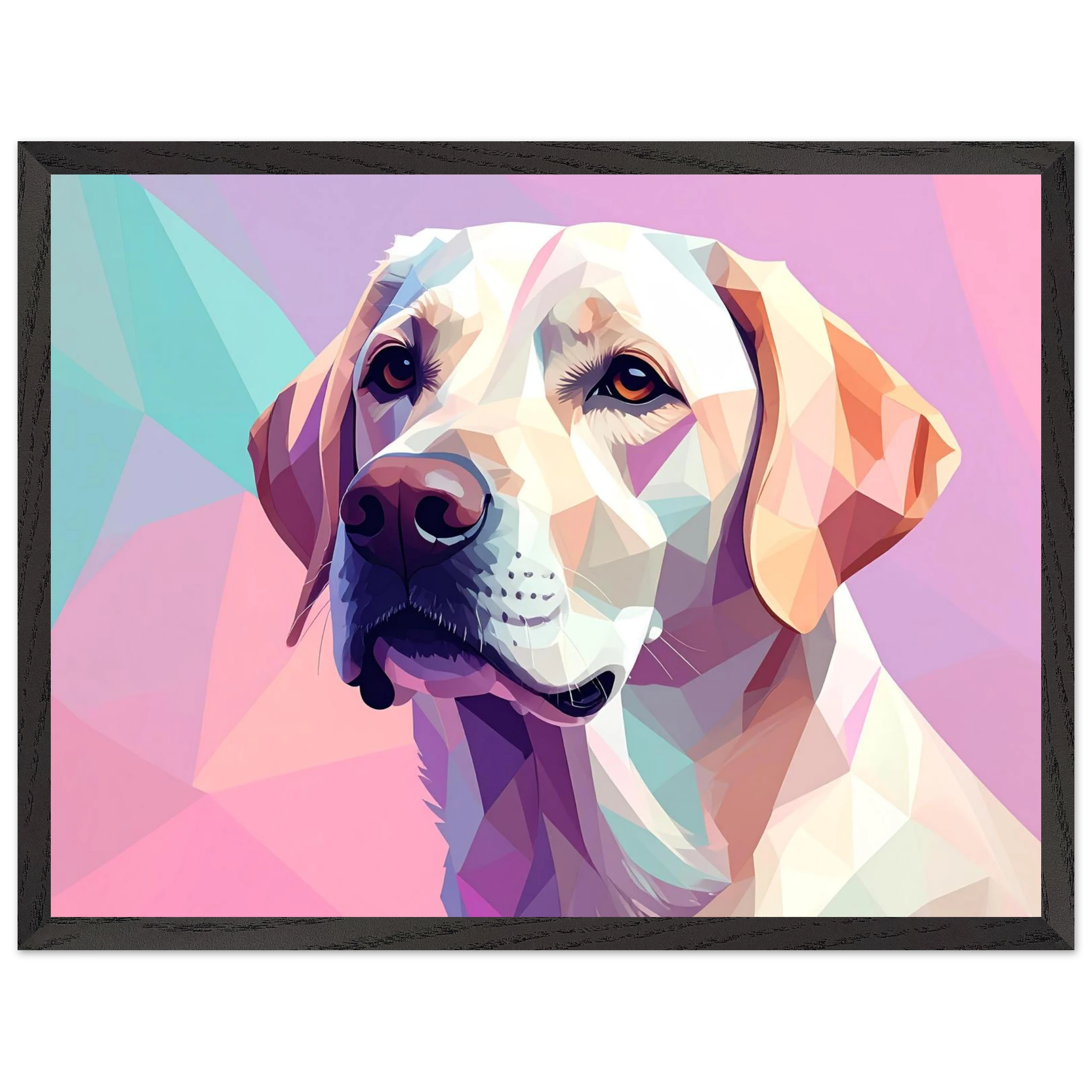 Labrador-Retriever-Portrait im Polygon-Stil: Premium-Poster mit Holzrahmen – Lebendige Farben-petllective