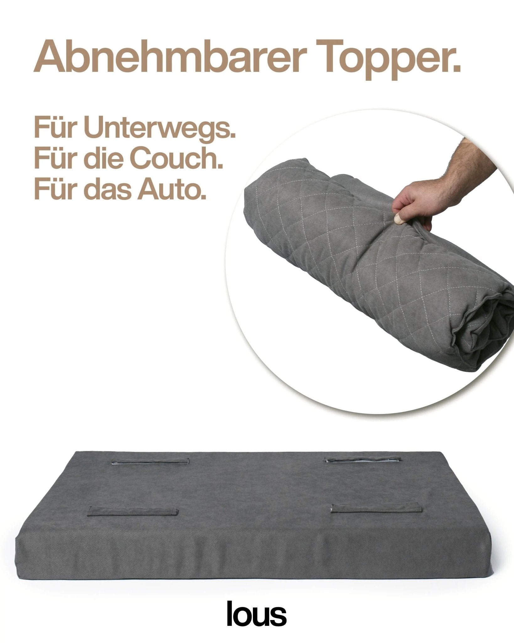 Lous 2 in 1 Hundebett mit abnehmbarem Topper für zu Hause und unterwegs