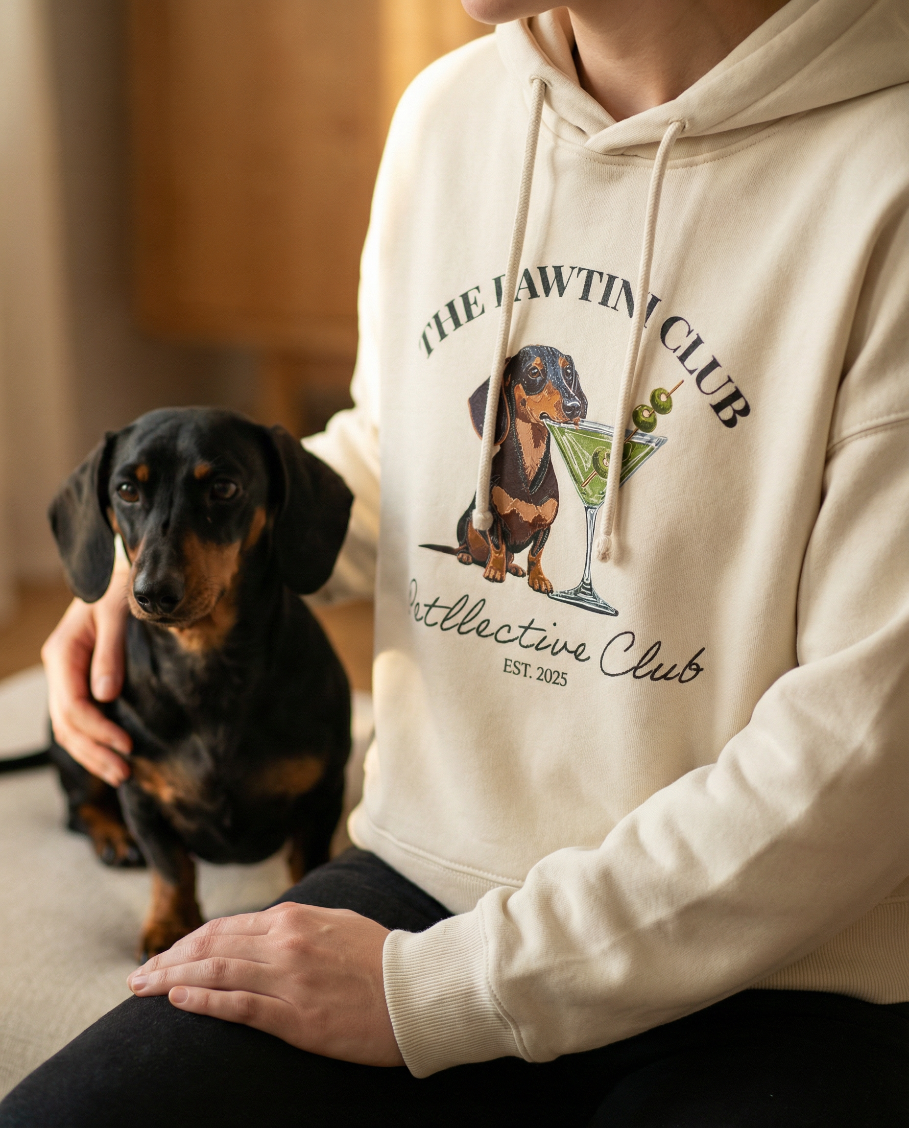 Hoodie – Pawtini Club Dackel-Martini Print – Bio-Baumwolle – Boxy Fit